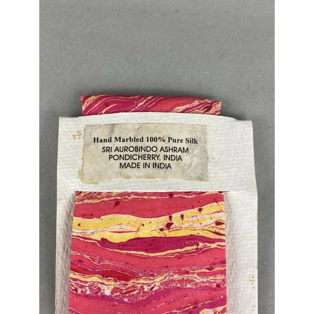 VTG Harmonie Sri Aurobindo Ashram Pure Silk Tie Hand Marbled Pink Gold 58x3